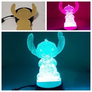 3D Lilo & Stitch Visualization Color Change Acrylic LED Illusion Lamp & 9pcs P..